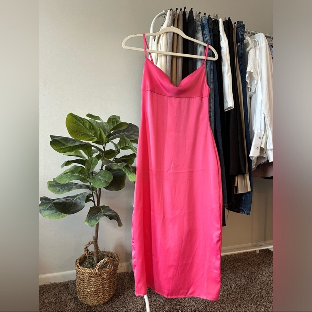 Vibrant Pink Slip Midi Dress